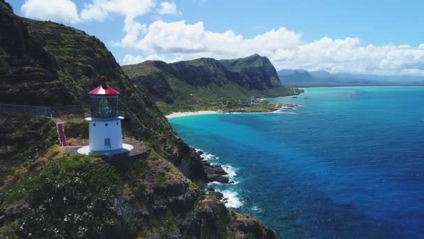 Antena Farol Ponto Makapuu Oahu Hawaii — Vídeo de Stock