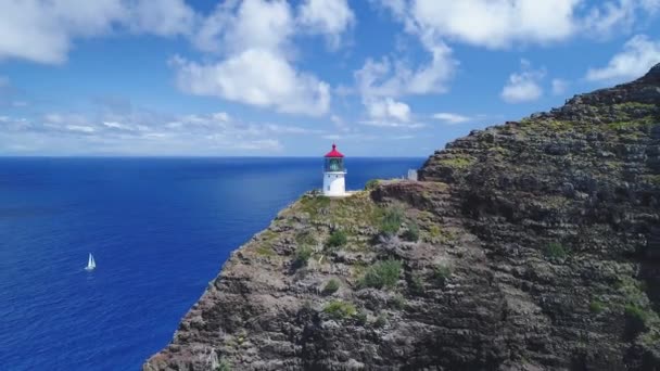 Antena Farol Ponto Makapuu Oahu Hawaii — Vídeo de Stock