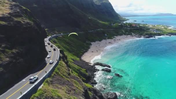 Antena Paraquedas Oahu Hawaii — Vídeo de Stock