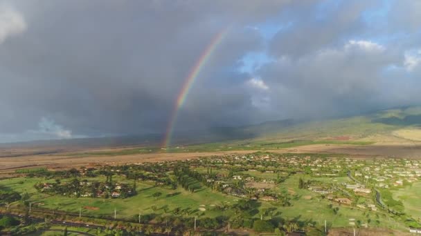 Antenne Des Regenbogens Über Der Stadt Maui Hawaii — Stockvideo