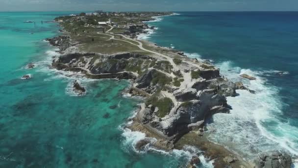 Aérea Acantilado Rocoso Playa Cancún México — Vídeos de Stock