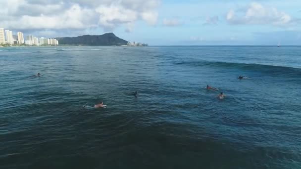 Antena Surfistas Oahu Hawaii — Vídeo de Stock