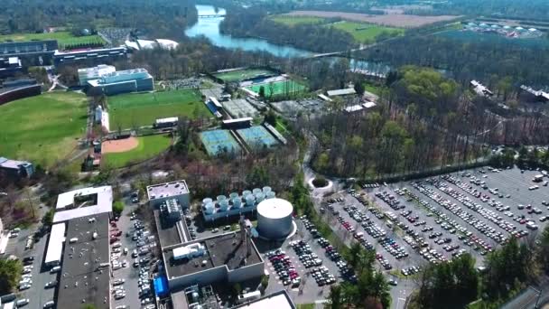 Luchtfoto Van Roberts Stadion Princeton Met Ideale Cursus Achtergrond — Stockvideo