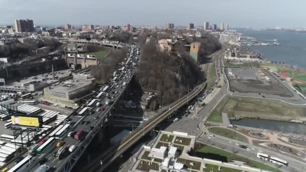 Aéreo Tráfico Pesado Túnel Lincoln New Jersey — Vídeos de Stock