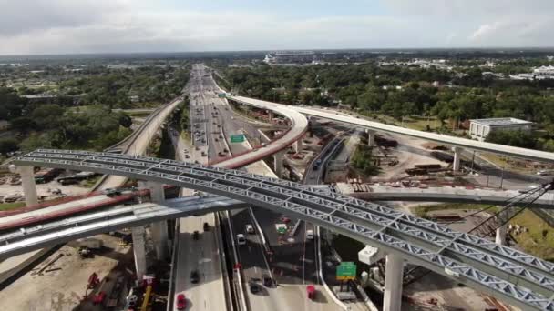 Aerial Highway Construction Downtown Orlando Florida — Stock Video