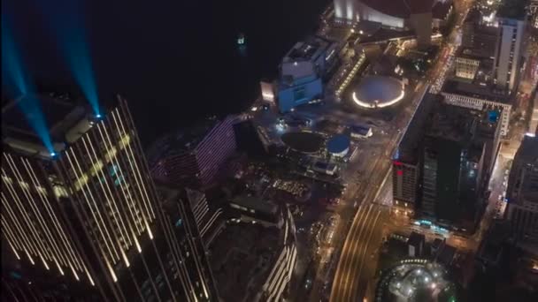 Hongkong China Hyperlapse Antenne Nachtlichter — Stockvideo