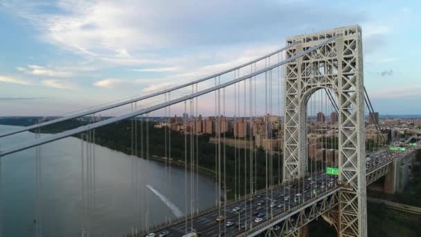 Nyc Puente Noche Puesta Del Sol Aérea — Vídeos de Stock