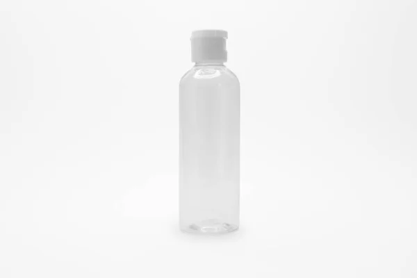 Botella Cosmética Transparente Blanca Aislada Sobre Fondo Blanco —  Fotos de Stock