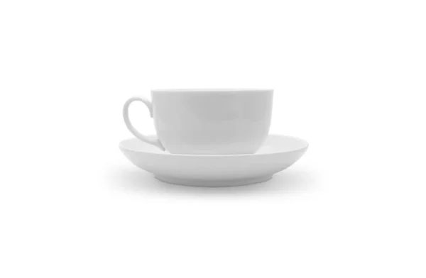 Белая Чашка Блюдцем Изолированы Белом Фоне — стоковое фото