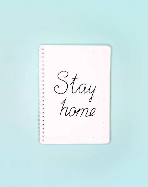 Words Stay Home Written Notepad Turquoise Background — Stock Photo, Image