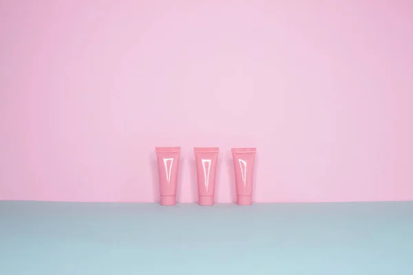 Side View Still Life Set Pink Tubes Branding Bright Pink — Stock Photo, Image