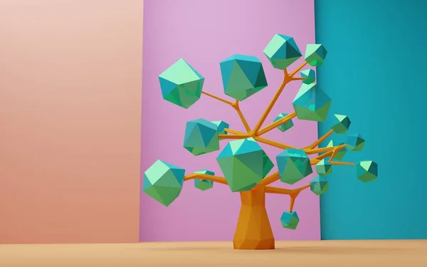 3d rendering tree low polygon for background