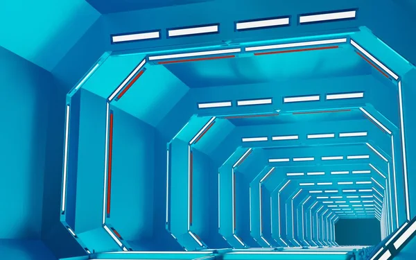 Bilimkurgu odası, bilim kurgu uzay gemisi koridorları, 3D görüntüleme.