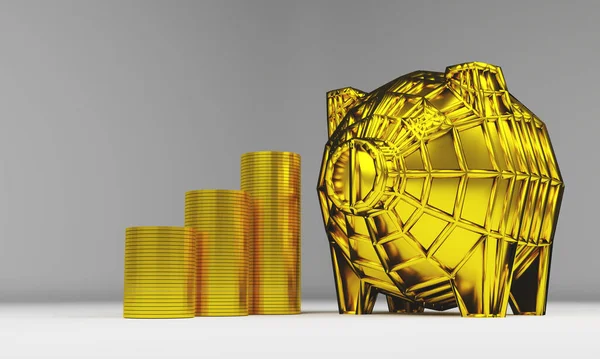 Altın para yığınlarıyla altın kumbarası 3D
