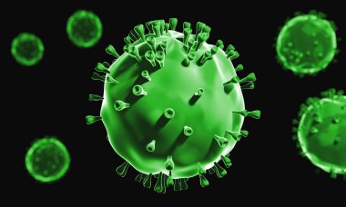 Coronavirus COVID 19 mikroskop altında. 3d Hazırlama