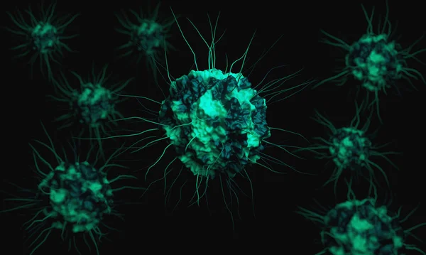 Coronavirus COVID 19 mikroskop altında. 3d Hazırlama