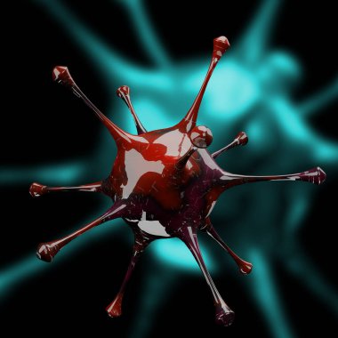 Coronavirus hastalığı COVID-19 salgını. Bulaşıcı bir virüsün mikroskobik görüntüsü. SARS-CoV-2 virüs hücresi. 3 Boyutlu Hazırlama, 3 Boyutlu Resim 