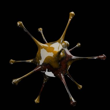 Coronavirus hastalığı COVID-19 salgını. Bulaşıcı bir virüsün mikroskobik görüntüsü. SARS-CoV-2 virüs hücresi, siyah arka planda izole edilmiş 3D model. 3 Boyutlu Hazırlama, 3 Boyutlu Resim 