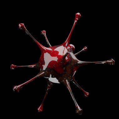 Coronavirus hastalığı COVID-19 salgını. Bulaşıcı bir virüsün mikroskobik görüntüsü. SARS-CoV-2 virüs hücresi, siyah arka planda izole edilmiş 3D model. 3 Boyutlu Hazırlama, 3 Boyutlu Resim 