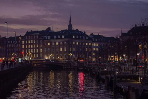 Rua Cena Noturna Denmark Copenhague — Fotografia de Stock