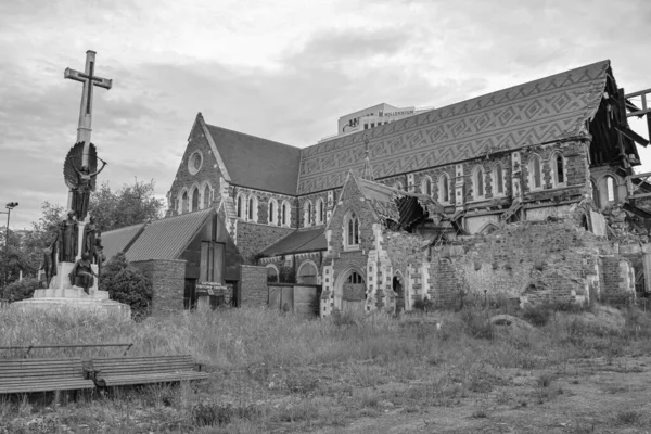 Christchurch Stary Kościół Centrum Miasta Który Został Bardzo Zniszczony Przez — Zdjęcie stockowe