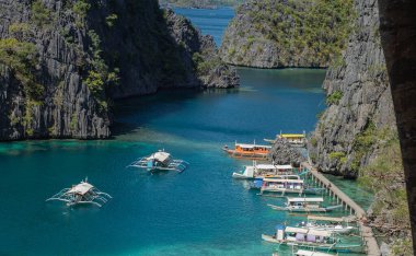 Palawan 'daki bir plajın panoramik manzarası, Filipinler