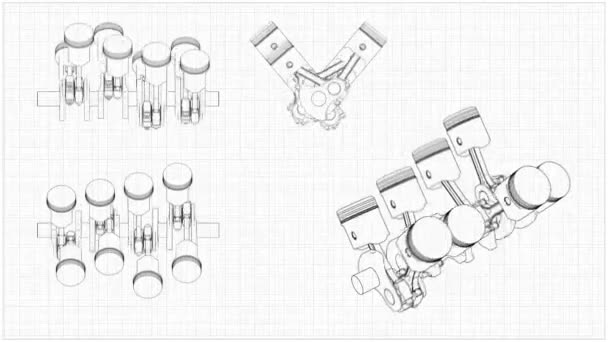 Disegno di un sistema a pistone su sfondo bianco . — Video Stock