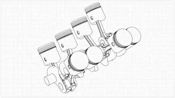 Desenho de um sistema de pistão sobre um fundo branco . — Vídeo de Stock