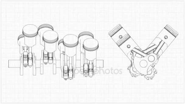 Disegno di un sistema a pistone su sfondo bianco . — Video Stock