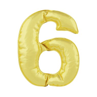 Beyaz bir arka plan üzerinde metal balon. Altın 6 bir numara. İndirim, satış, tatil, yıldönümleri. 3D render