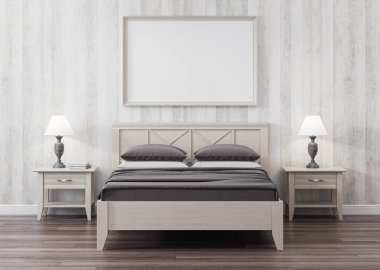 Provence tarzında bir yatak odası Tasarla. 3D render.