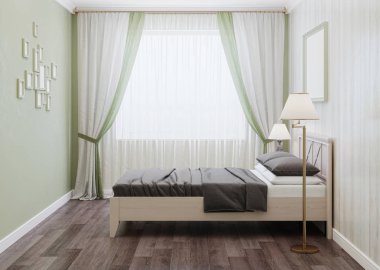 Provence tarzında bir yatak odası Tasarla. 3D render.