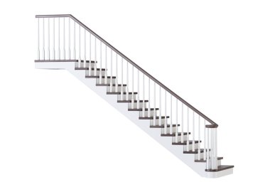 Beyaz arka plan merdivenlerde. 3D render.