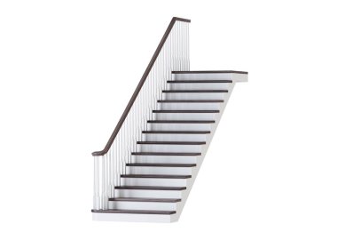 Beyaz arka plan merdivenlerde. 3D render.