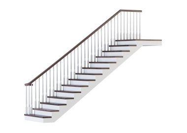 Beyaz arka plan merdivenlerde. 3D render.