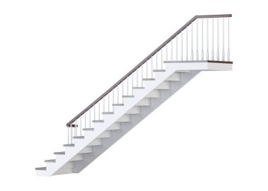 Beyaz arka plan merdivenlerde. 3D render.