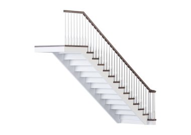 Beyaz arka plan merdivenlerde. 3D render.