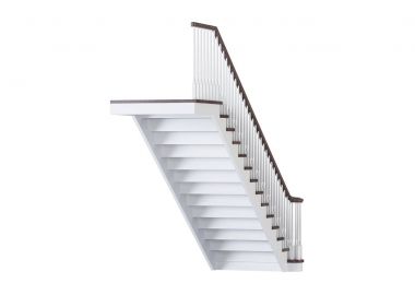 Beyaz arka plan merdivenlerde. 3D render.