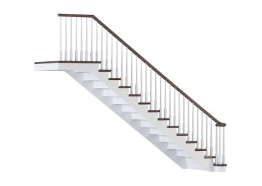 Beyaz arka plan merdivenlerde. 3D render.