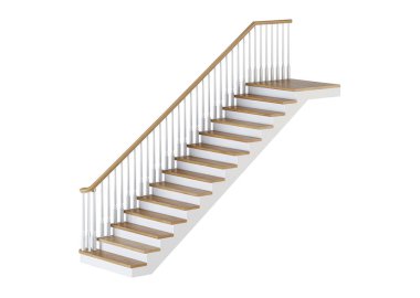 Beyaz arka plan merdivenlerde. 3D render.