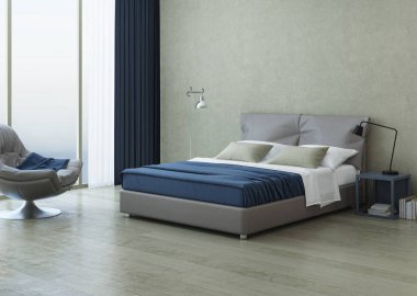 Yatak odası iç tasarım. 3D render.