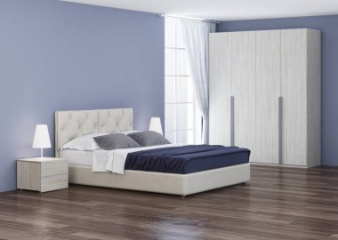 Yatak odası iç tasarım. 3D render.