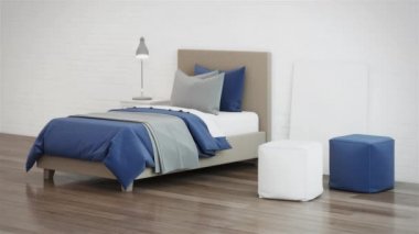 Bir çocuk odası tasarımı. 3D render.