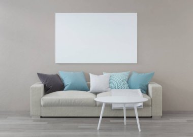 İç, iç bileşiminde kanepe. 3D render.