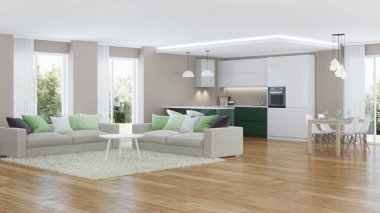 Modern ev iç. 3D render.