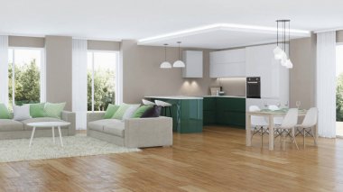 Modern ev iç. 3D render.