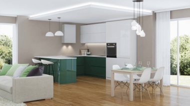 Modern ev iç. 3D render.