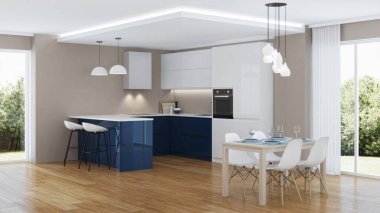 Modern ev iç. 3D render.