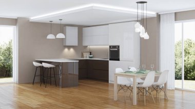 Modern ev iç. 3D render.