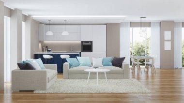 Modern ev iç. 3D render.